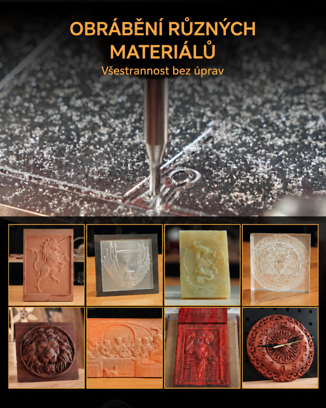 Ukázky obrábění různých materiálů