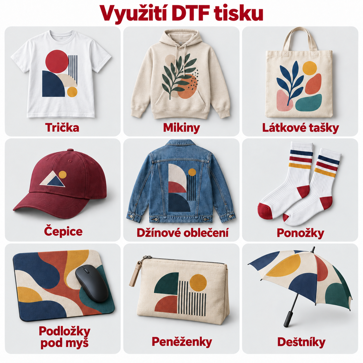 Příklady personalizace textilu pomocí DTF transferů