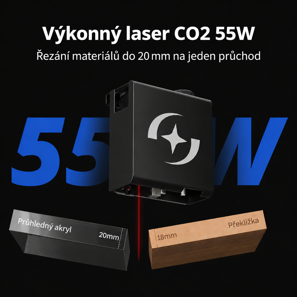 CO2 laser s optickým výkonem 55 W