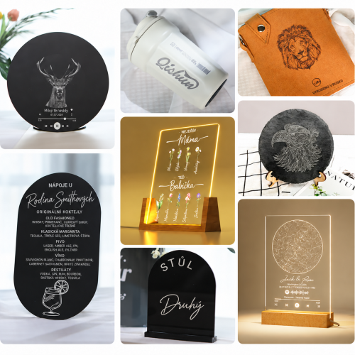Příklady dekorací a personalizace pomocí laseru CO₂