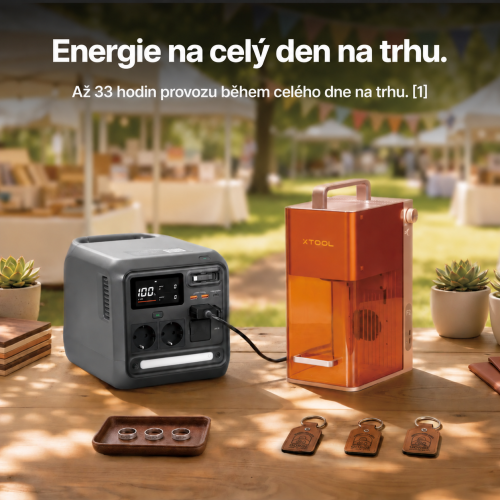 DJI Power 1000 Mini napájí xTool F2 po celý veletržní den DJI Power 1000 Mini napájí xTool F2 po celý veletržní den