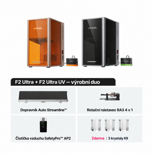 xTool F2 Ultra MOPA + UV — sada dvou laserových gravírek xTool F2 Ultra MOPA + UV — sada dvou laserových gravírek
