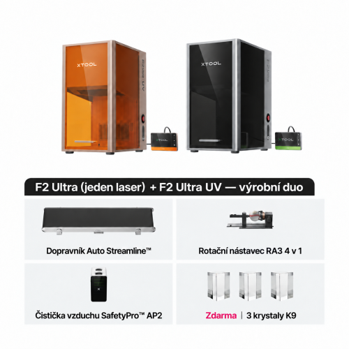 xTool F2 Ultra MOPA + UV — sada dvou laserových gravírek xTool F2 Ultra MOPA + UV — sada dvou laserových gravírek