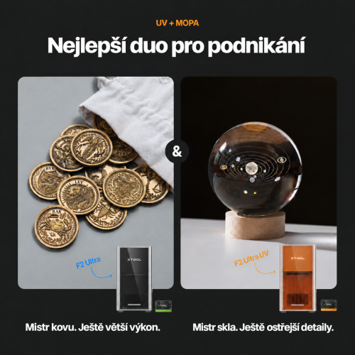 xTool F2 Ultra MOPA + UV — sada dvou laserových gravírek xTool F2 Ultra MOPA + UV — sada dvou laserových gravírek
