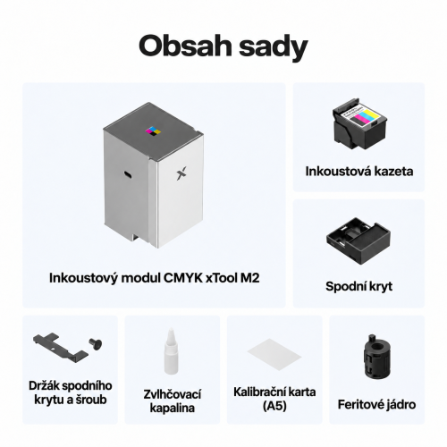 Obsah sady modulu tisku CMYK pro xTool M2