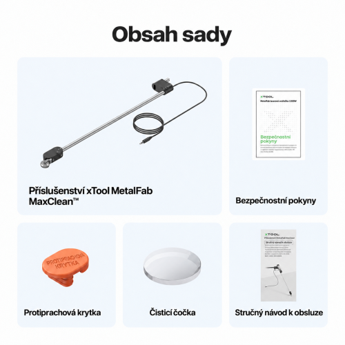 Obsah sady příslušenství xTool MetalFab MaxClean Obsah sady příslušenství xTool MetalFab MaxClean
