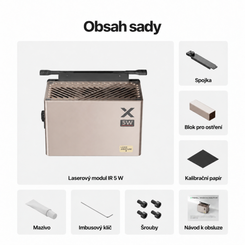 Obsah sady laserového modulu IR 5 W pro xTool P3