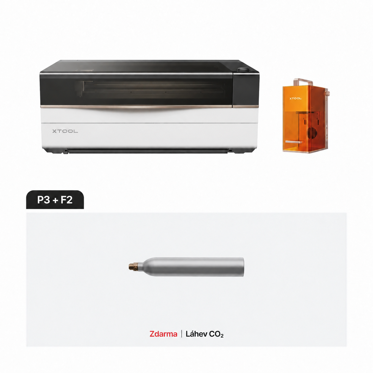 Sada xTool P3 a xTool F2 s lahví CO₂