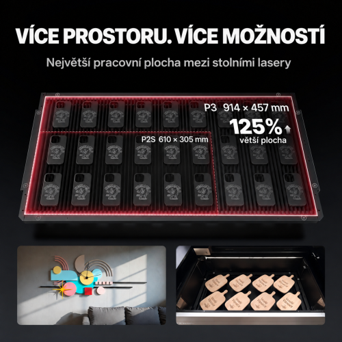 xTool P3 – pracovní plocha 914 × 457 mm