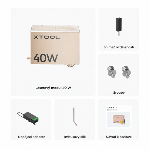 Obsah sady laserového modulu xTool S1 40 W Obsah sady laserového modulu xTool S1 40 W