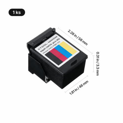 Konstrukce a rozměry inkoustové kazety CMYK pro xTool M2