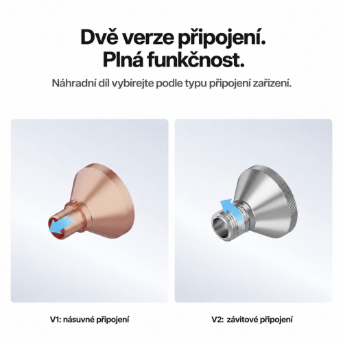 Srovnání nástrčného připojení V1 a závitového V2 — nabídka obsahuje pouze jednu trysku V1