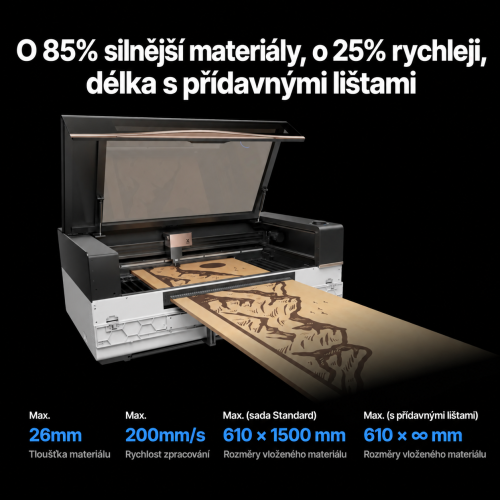 Podavač xTool P3 — o 85% silnější materiály a o 25% rychlejší práce podle srovnání výrobce Podavač xTool P3 — o 85% silnější materiály a o 25% rychlejší práce podle srovnání výrobce
