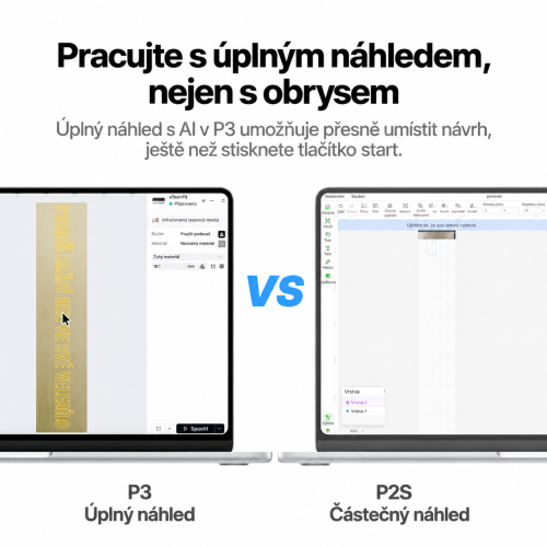 Srovnání úplného náhledu materiálu u P3 a částečného náhledu u P2S Srovnání úplného náhledu materiálu u P3 a částečného náhledu u P2S